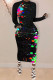 Turquoise Street O Neck Print scrawl Pattern Plus Size