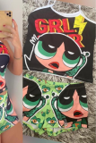 Green Sexy Print Patchwork Spaghetti Strap Sleeveless Two Pieces