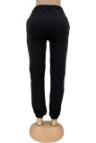 Black Sportswear Embroidered Mid Waist Pencil Bottoms