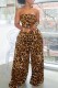Leopard Print Fashion Sexy Print Backless Strapless Sleeveless Two Pieces