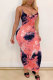 Pink Fashion Sexy adult White Pink Spaghetti Strap Sleeveless Slip Step Skirt Ankle-Length Print Patchwork Tie and dye Dresses
