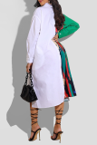 Multicolor Casual Print Patchwork Turndown Collar Shirt Dress Dresses