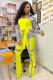 Yellow adult OL Fashion Bandage Print Two Piece Suits Patchwork contrast color Loose Long Sleeve