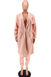 Pink Casual Solid Turndown Collar Outerwear
