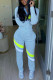 Baby Blue Sportswear Patchwork Zipper Collar Long Sleeve Two Pieces