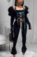 Black Street Solid Bandage Square Collar Long Sleeve Two Pieces
