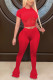 Red Fashion Sexy adult Ma'am Patchwork Solid Two Piece Suits Straight Short Sleeve Two Pieces