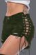 Army Green Sexy Patchwork Frenulum Skinny Mid Waist Pencil Solid Color Bottoms