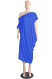 Black Street One Shoulder Short Sleeves one shoulder collar Lantern skirt Mid-Calf Solid Club D