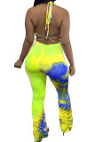 Orange Fashion Casual adult Ma'am Halter Print backless Two Piece Suits Stitching Plus Size