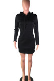 purple Street Cap Sleeve Long Sleeves Hooded Step Skirt Knee-Length Solid