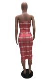 Pink Fashion Casual Print Sleeveless Wrapped Rompers