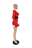 Red Sexy Solid Patchwork Turtleneck Pencil Skirt Dresses