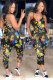Black Fashion street Print Patchwork Hollow Sleeveless Slip Jumpsuits