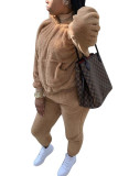 Coffee Fashion Sexy Adult Solid Patchwork Hooded Collar Long Sleeve Regular Sleeve Regular Two Pieces