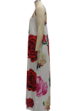White Sexy Print Patchwork Spaghetti Strap Straight Dresses