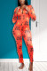 Rose Red Sweet Print V Neck Regular Jumpsuits