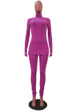Wine Red Casual Pit Article Fabrics Solid Patchwork Turtleneck Long Sleeve Regular Sleeve Regular Two Pieces