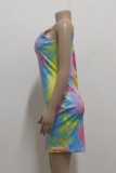 Pink Sexy Print Patchwork O Neck Pencil Skirt Dresses