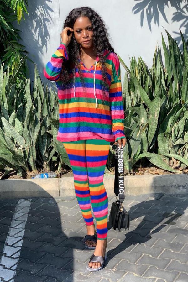 Rainbow color Active Striped pencil Long Sleeve Two-piece Pants Set
