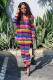 Rainbow color Active Striped pencil Long Sleeve Two-piece Pants Set