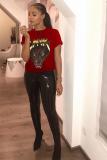 White O Neck Short Sleeve Patchwork Print Animal Prints Tees & T-shirts