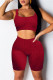 Burgundy Casual Sportswear Solid Vests U Neck Sleeveless Two Pieces