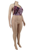 Multicolor Fashion Sexy Print Backless Halter Plus Size Tops