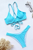 Blue Fashion Sexy Solid Backless Strap Design Swimwears