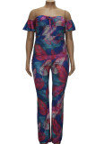 Multi-color Fashion Sexy adult One word collar Patchwork Print Bandage ruffle Stitching Plus Size