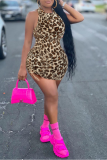 Leopard Print Sexy Leopard Patchwork O Neck Pencil Skirt Dresses