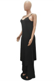 Rose Red Sexy Casual Solid Asymmetrical Spaghetti Strap Long Dress
