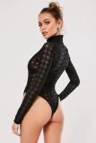 Black Sexy Fashion perspective Patchwork Solid Long Sleeve O Neck 