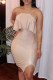 Beige Fashion Sexy Solid Backless Slit Spaghetti Strap Sleeveless Dress