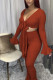 Red Casual Solid V Neck Long Sleeve Flare Sleeve Short Two Pieces