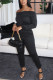 Black Fashion Casual Solid Basic Bateau Neck Straight Jumpsuits