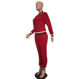 Red Elastic Fly Mid Patchwork pencil Pants Two-piece suit