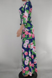 Multicolor Fashion Casual Print Bandage V Neck Long Dress