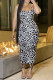 Black White Fashion Sexy Print Leopard Backless Spaghetti Strap Sleeveless Dress