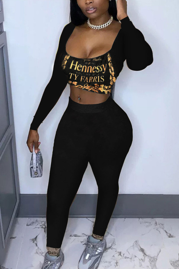 Gold Fashion Casual Adult Print Patchwork Square Collar Long Sleeve Regular Sleeve Short Two Pieces