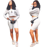 Grey Elastic Fly Mid Letter Loose Pants Two-piece suit