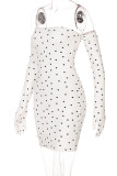 White Sexy Print Patchwork Strapless Pencil Skirt Dresses