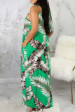 Green Casual Print Patchwork Spaghetti Strap Straight Dresses
