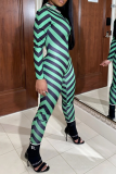 Red Casual Striped Patchwork Half A Turtleneck Skinny Jumpsuits