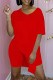 Red Fashion Casual Solid Slit V Neck Short Sleeve Two Pieces