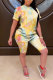 Multi-color Fashion Casual adult Patchwork Print Tie Dye Gradient Two Piece Suits pencil Short Sleeve Two Pieces