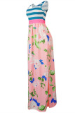 Pink Fashion Sexy Patchwork Print U Neck Vests Long Dress