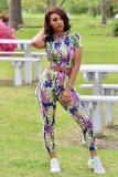 Green Casual Fashion Floral crop top Print Skinny