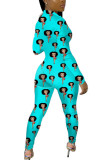 multicolor Fashion Sexy Print zipper Long Sleeve O Neck Jumpsuits