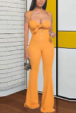 Yellow Fashion Sexy adult Ma'am Solid Two Piece Suits Loose Sleeveless Two Pieces